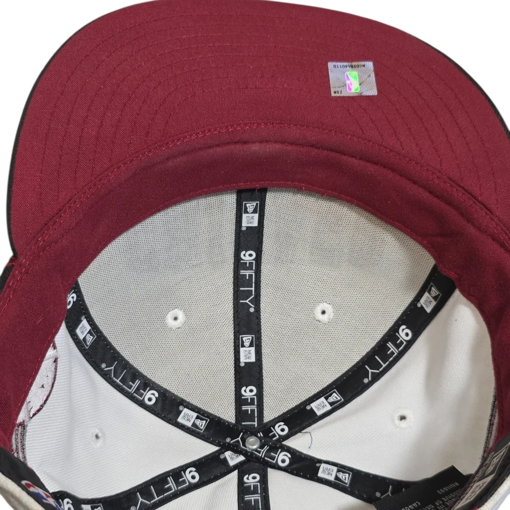 New Era White and Black Chicago Snapback Hat with Burgundy Lettering